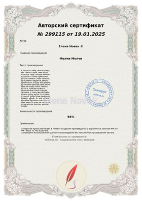 Молчи молчи Елена Новак Сертификат Стихирь 19.01.2025г.