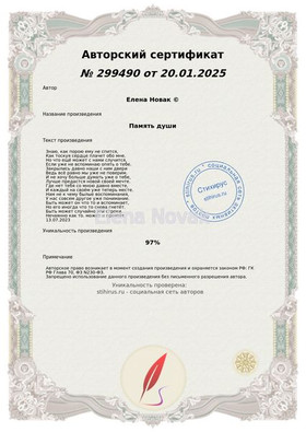 Память души Елена Новак Сертификат Стихирь 20.01.2025г.