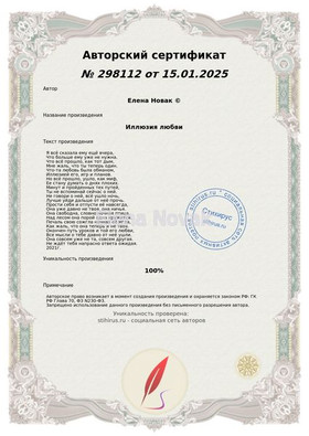 Иллюзия любви Елена Новак Сертификат Стихирь 16.01.2025г.