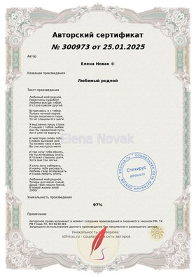 Любимый мой родной Елена Новак Сертификат Стихирь 25.01.2025г.